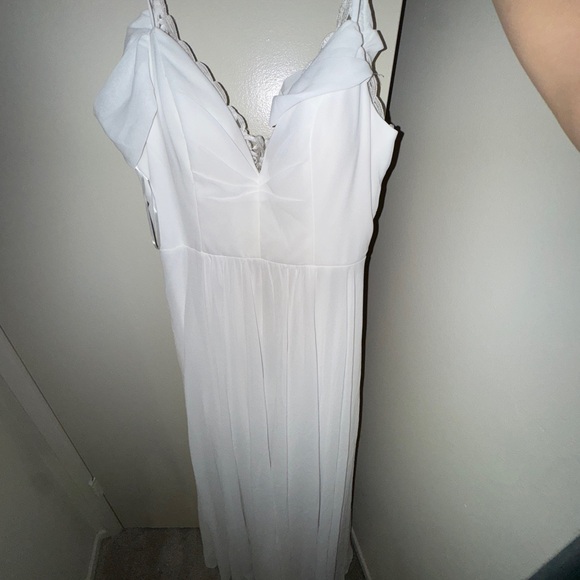 Elegant White Bridal Cold Shoulder Chiffon Maxi Dress - Picture 1 of 12